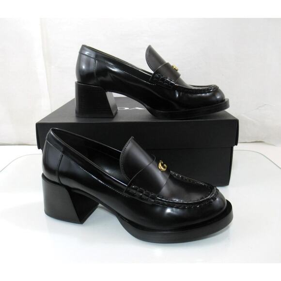 Women's Coach Natalie Leather Loafer Block Heel Pumps Signature C Black Size 8 - Picture 3 of 8